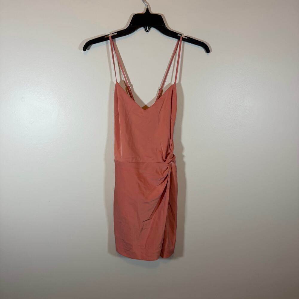 NBD Pink Satin Draped Side Crossed Spaghetti Strap Mini Dress Womens XS Party